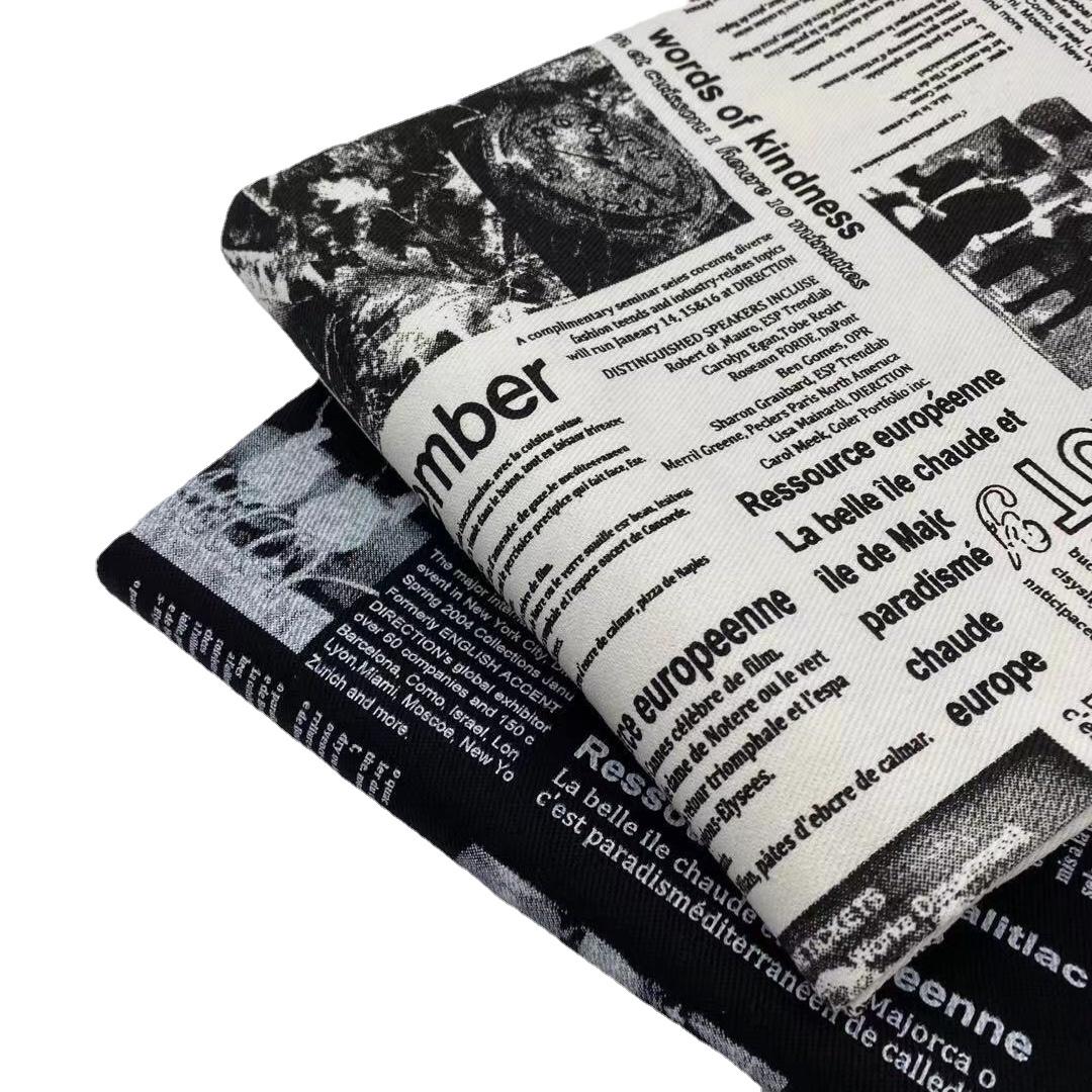 Sewing Tweed Fabric - Vintage retro preto branco jornal graffiti