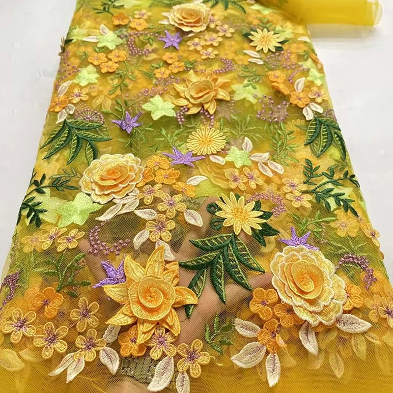Sewing And Textile - Tecido de Tule Bordado Floral 3D