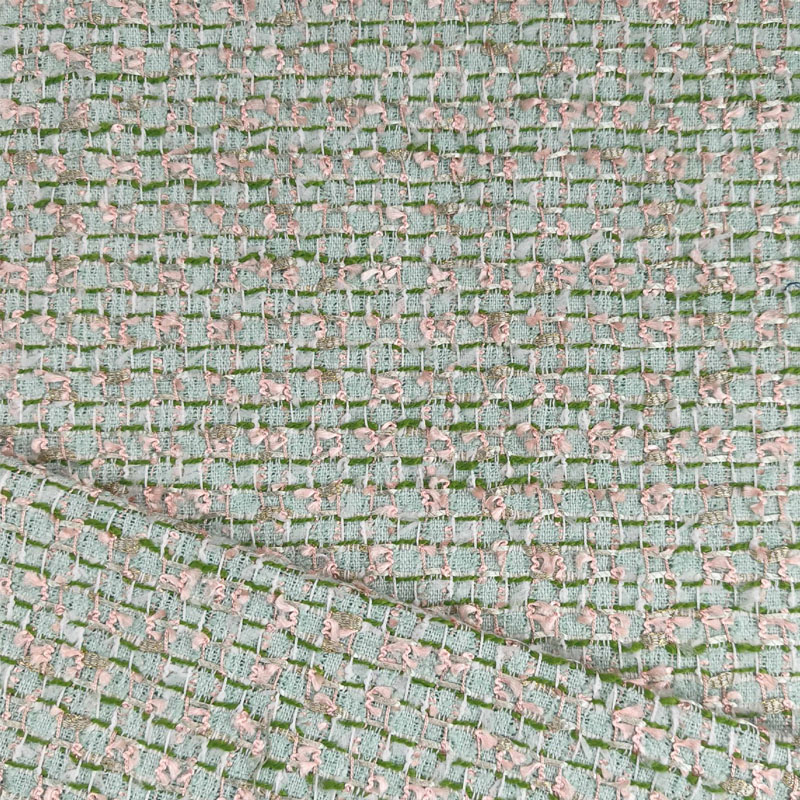 Sewing Tweed Fabric - Tecido Tweed Trançado com Fita Verde/Vermelha