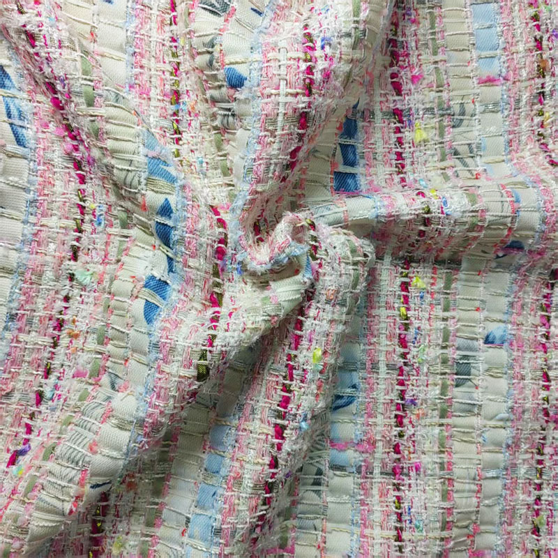 Rosa e branco tecido fita fio- - Sewing Tweed Fabric avaliação e preço