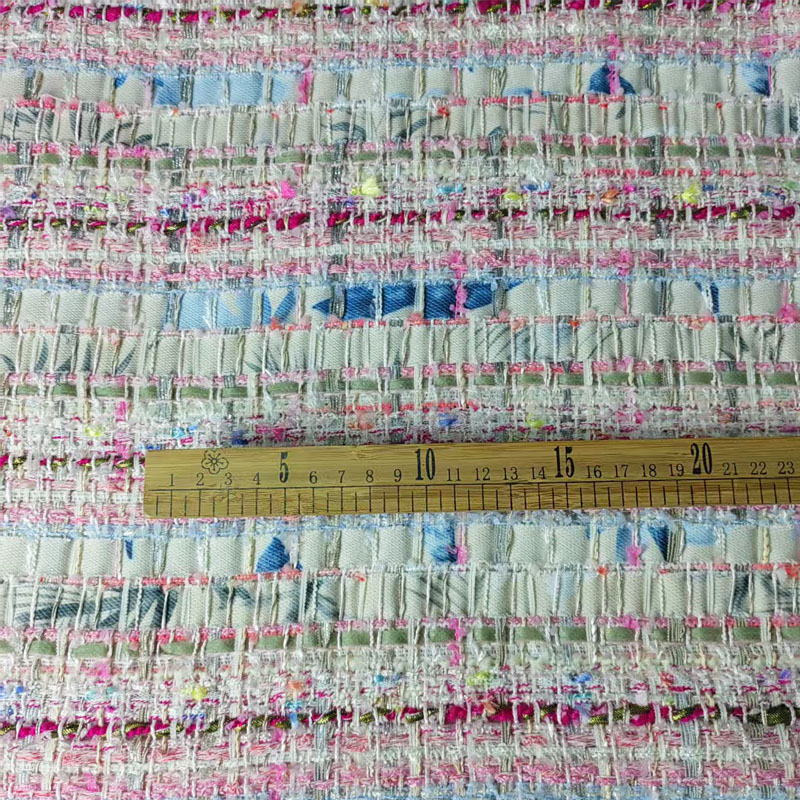 Rosa e branco tecido fita fio- - Sewing Tweed Fabric avaliação e preço