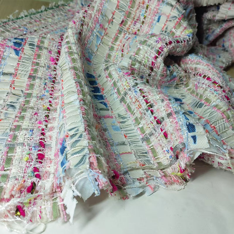 Rosa e branco tecido fita fio- - Sewing Tweed Fabric avaliação e preço