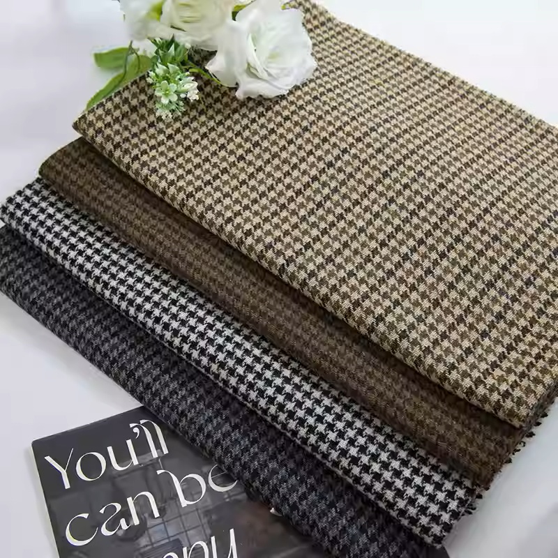 Café leve pequeno houndstooth  - Sewing Tweed Fabric avaliação e preço
